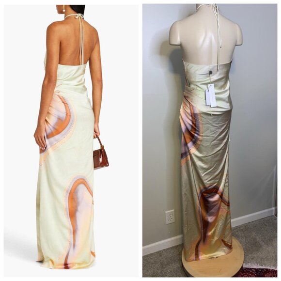 JONATHAN SIMKHAI Hansel halter neck ruched print satin dress - Picture 2 of 13